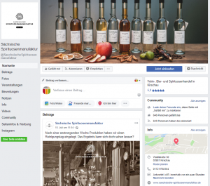 Facebook-Auftritt der Sächsischen Spirituosenmanufaktur